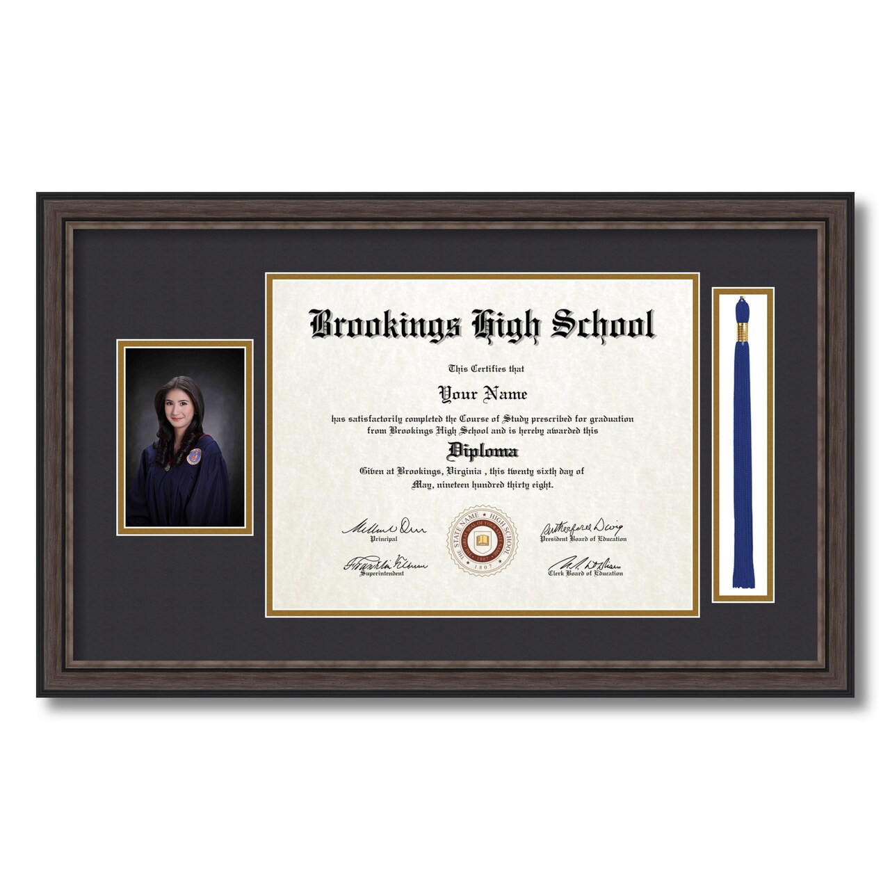 ArtToFrames 11x14 inch Diploma Frame with 5x7 Inch Image Opening and Tassel Opening - Framed with Black and Gold Mats, Comes with Regular Acrylic and Sawtooth Hanger for Wall Hanging (DIT-11x14)